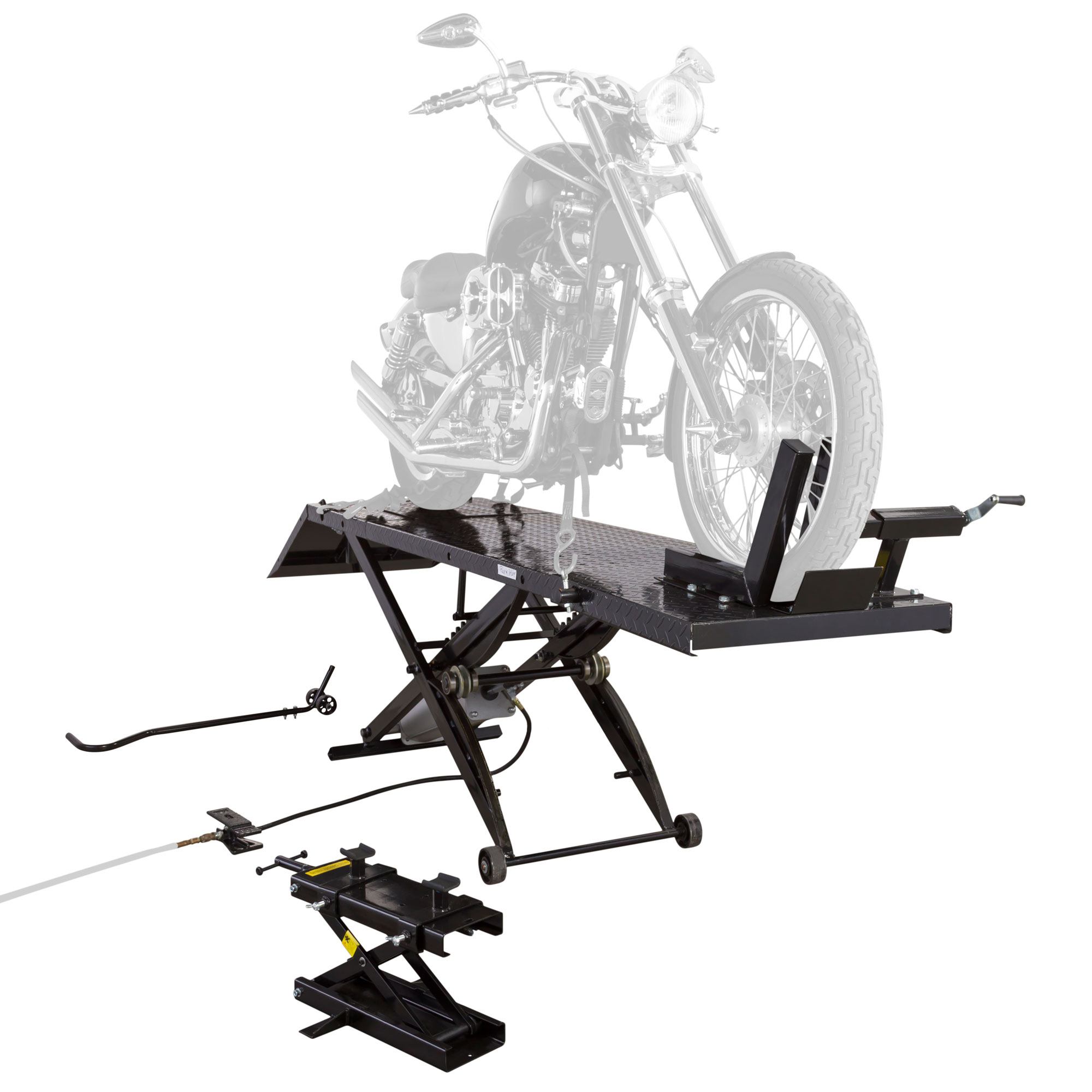 Black Widow, Extra Long Pneumatic Motorcycle Lift Table - 1000 lb Cap, Capacity 1000 lb, Max. Lift Range 33 in, Material Steel, Model# BW-1000A-XL